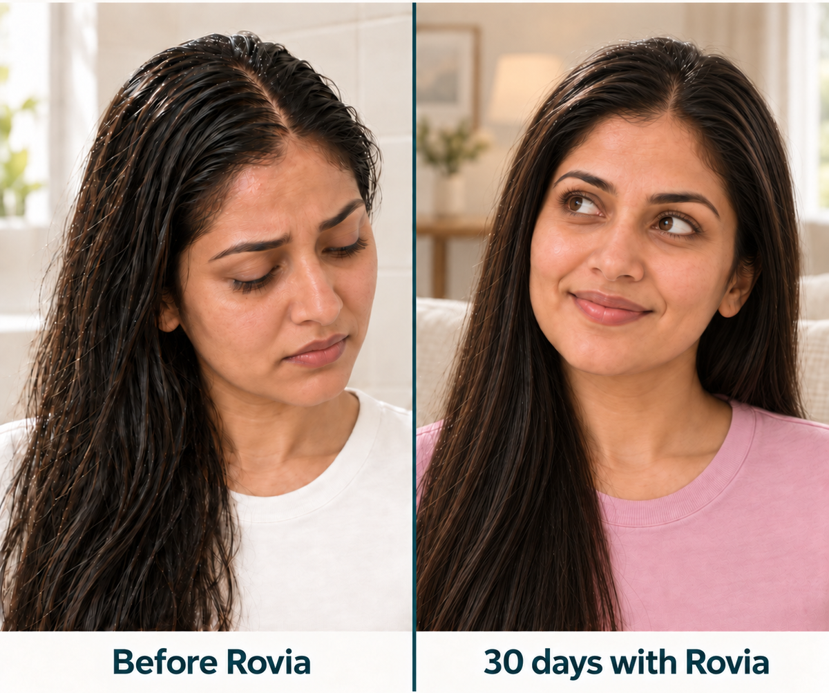 Split image labelled Before Rovia and 30 days with Rovia
