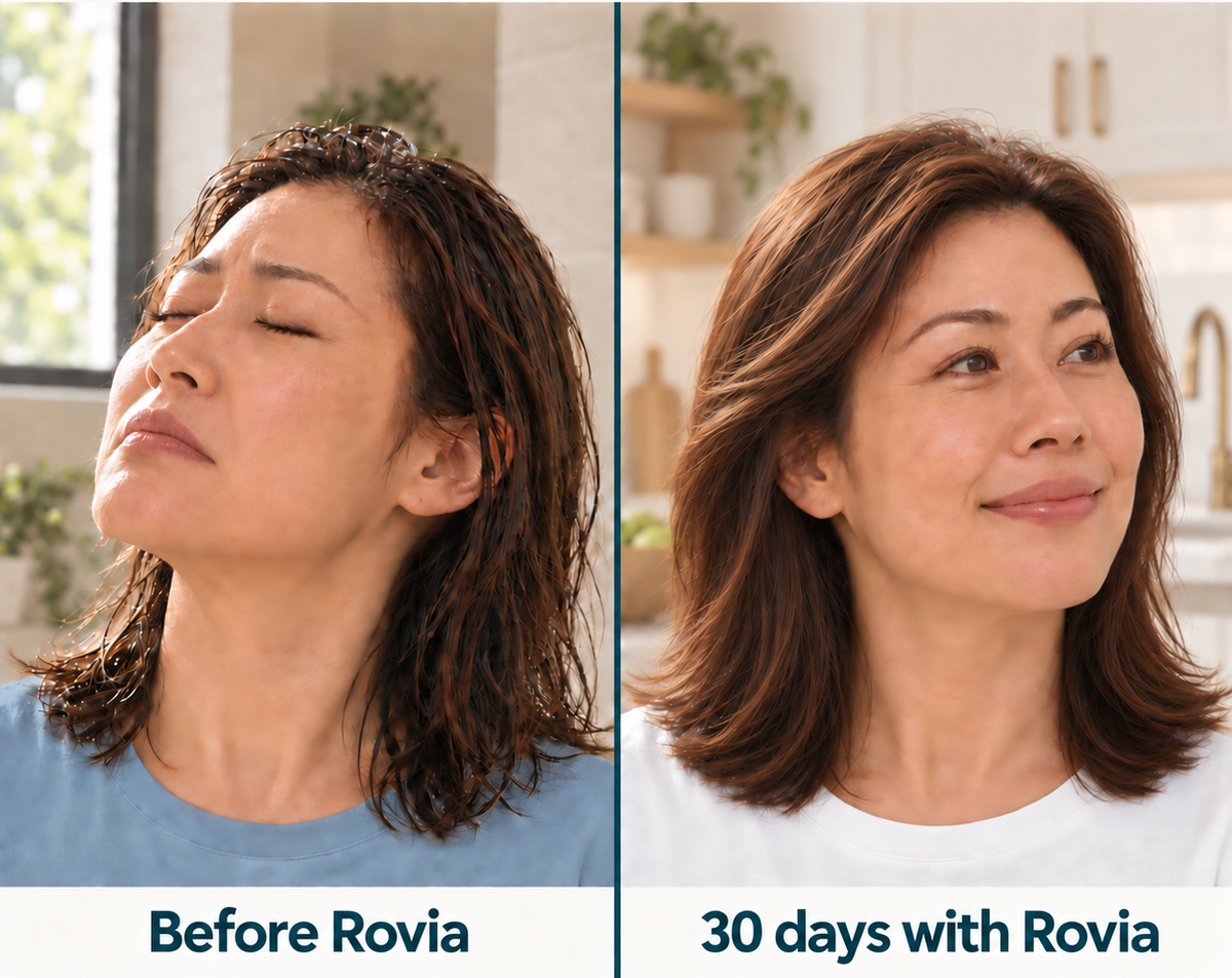 Split image labelled Before Rovia and 30 days with Rovia