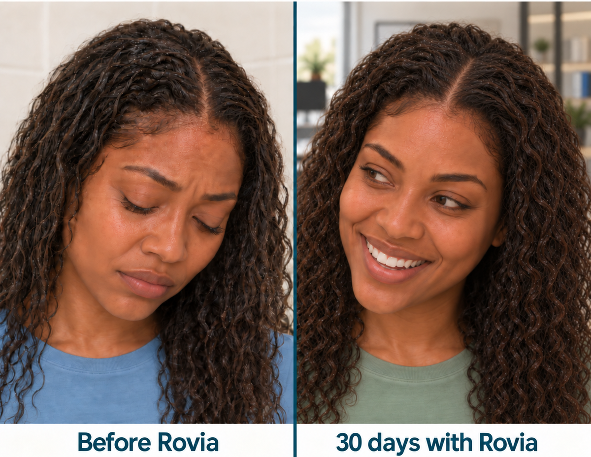 Split image labelled Before Rovia and 30 days with Rovia