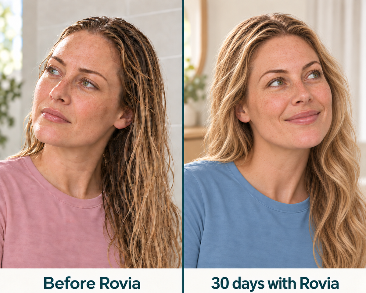 Split image labelled Before Rovia and 30 days with Rovia