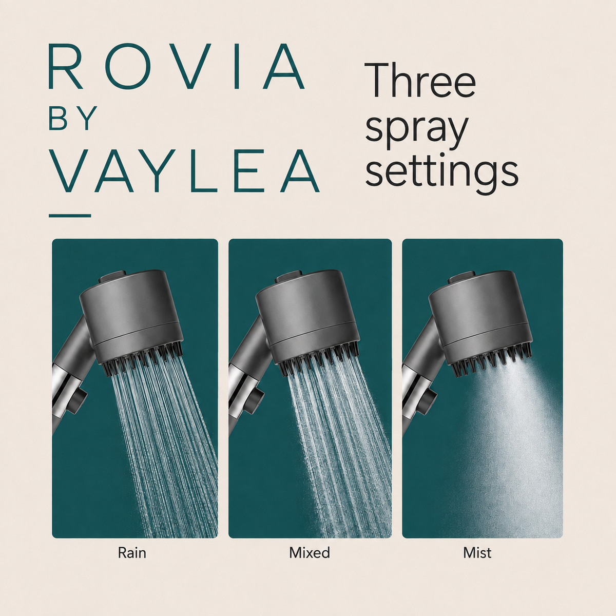 ROVIA Rain, Mixed and Mist spray settings